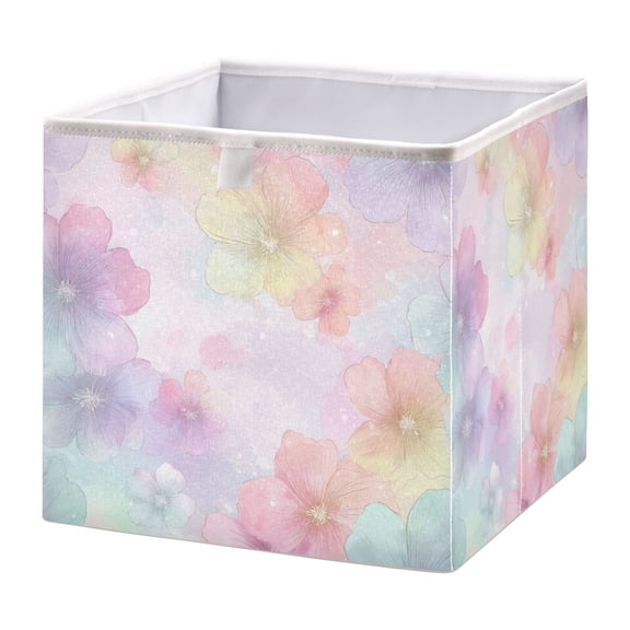 Foldable Fabric Storage Bin Home Cubes Clothing Organizer Bins Large Collapsible Box Basket for Home Organizer Watercolor Pastel Rainbow Flowers