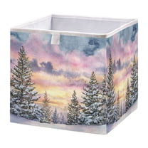 Foldable Fabric Storage Bin Home Cubes Clothing Organizer Bins Large Collapsible Box Basket for Home Organizer Watercolor Winter Landscape