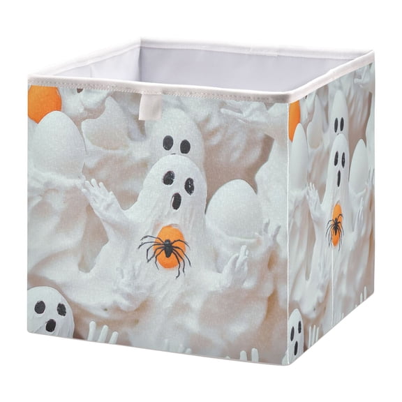 Foldable Fabric Storage Bin Home Cubes Clothing Organizer Bins Large Collapsible Box Basket for Home Organizer White Ghost Figures
