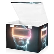 Foldable Fabric Storage Bin With Handle Collapsible Basket Box Storage With Lid Organizer 3d Rendering Holographic Wireframe
