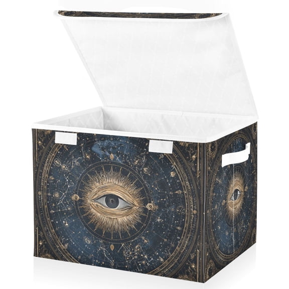 Foldable Fabric Storage Bin With Handle Collapsible Basket Box Storage With Lid Organizer A Celestial Map