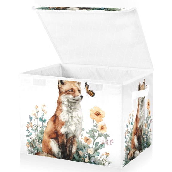 Foldable Fabric Storage Bin With Handle Collapsible Basket Box Storage With Lid Organizer A Fox