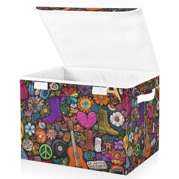 Foldable Fabric Storage Bin With Handle Collapsible Basket Box Storage With Lid Organizer A Seamless Pattern Of Doodles