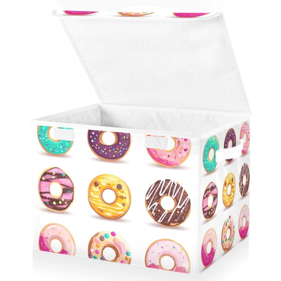 Foldable Fabric Storage Bin With Handle Collapsible Basket Box Storage With Lid Organizer A Set Of Colorful Donuts