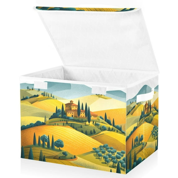 Foldable Fabric Storage Bin With Handle Collapsible Basket Box Storage With Lid Organizer A Tuscany Landscape