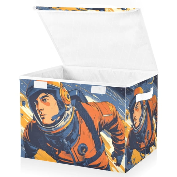 Foldable Fabric Storage Bin With Handle Collapsible Basket Box Storage With Lid Organizer An Astronaut Flying
