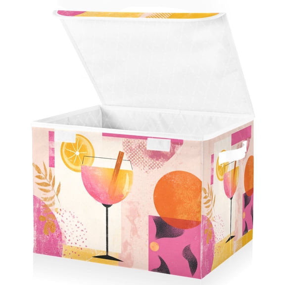 Foldable Fabric Storage Bin With Handle Collapsible Basket Box Storage With Lid Organizer An Cocktail