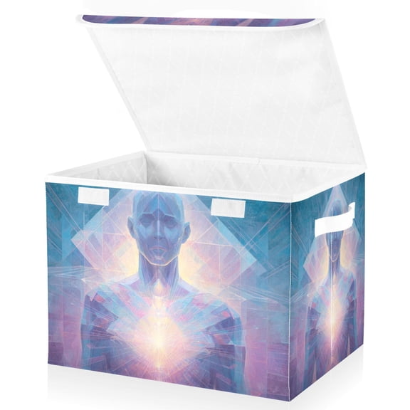 Foldable Fabric Storage Bin With Handle Collapsible Basket Box Storage With Lid Organizer An Ethereal Glow