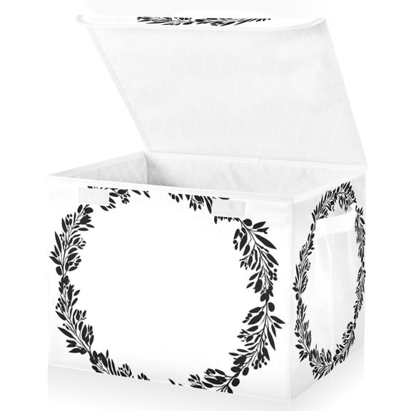 Foldable Fabric Storage Bin With Handle Collapsible Basket Box Storage With Lid Organizer An Olive Branch Wreath