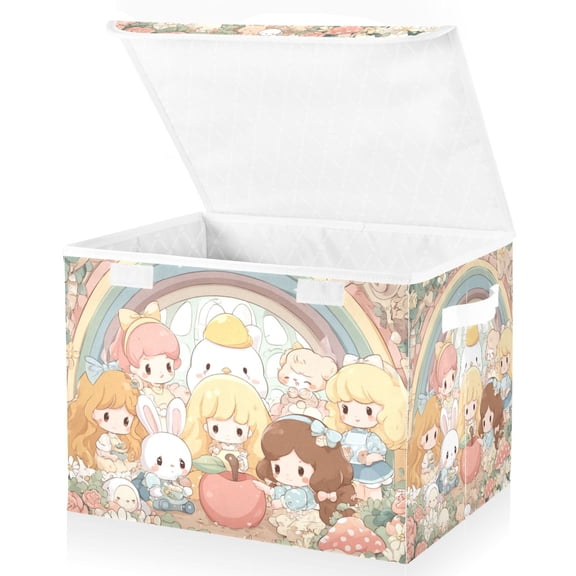 Foldable Fabric Storage Bin With Handle Collapsible Basket Box Storage With Lid Organizer Anime-style