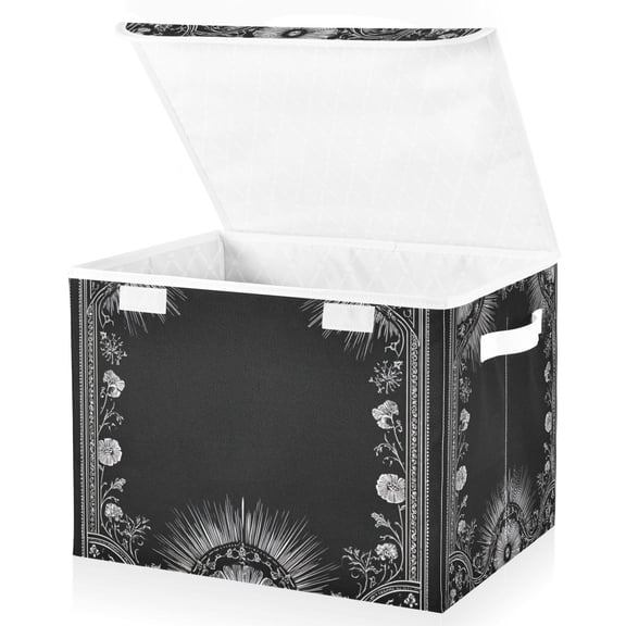 Foldable Fabric Storage Bin With Handle Collapsible Basket Box Storage With Lid Organizer Art Nouveau Decorative