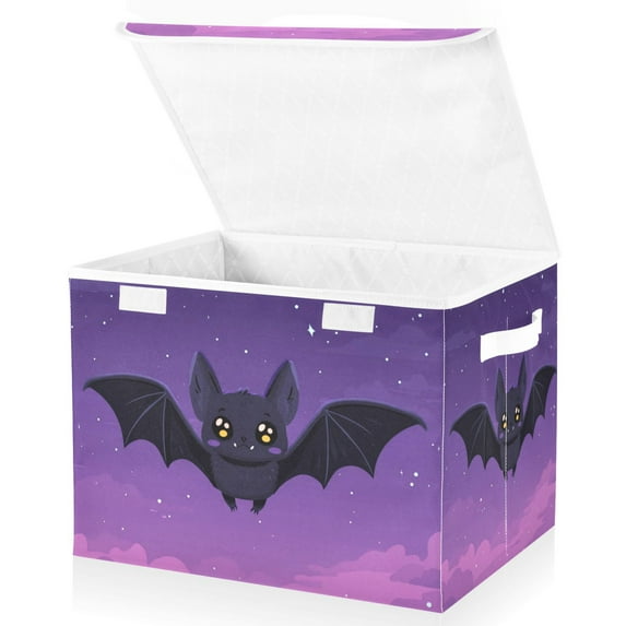 Foldable Fabric Storage Bin With Handle Collapsible Basket Box Storage With Lid Organizer Black Bat