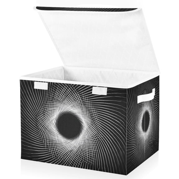 Foldable Fabric Storage Bin With Handle Collapsible Basket Box Storage With Lid Organizer Black White Spiral