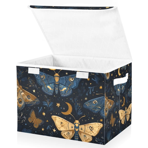 Foldable Fabric Storage Bin With Handle Collapsible Basket Box Storage With Lid Organizer Butterflies Moon Vector