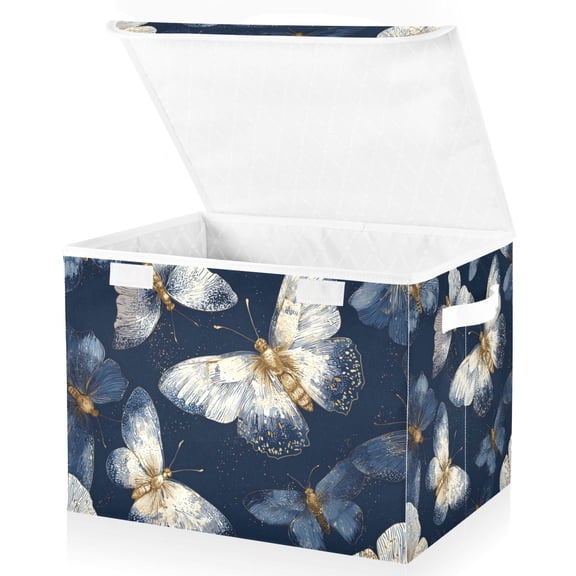 Foldable Fabric Storage Bin With Handle Collapsible Basket Box Storage With Lid Organizer Butterflies