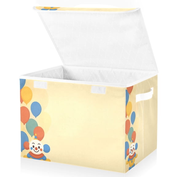 Foldable Fabric Storage Bin With Handle Collapsible Basket Box Storage With Lid Organizer Cartoon Clown Pattern