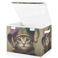 thumbnail image 1 of Foldable Fabric Storage Bin With Handle Collapsible Basket Box Storage With Lid Organizer Cat Wearing A Jester Hat, 1 of 7