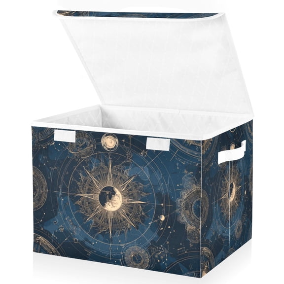 Foldable Fabric Storage Bin With Handle Collapsible Basket Box Storage With Lid Organizer Celestial Star Map
