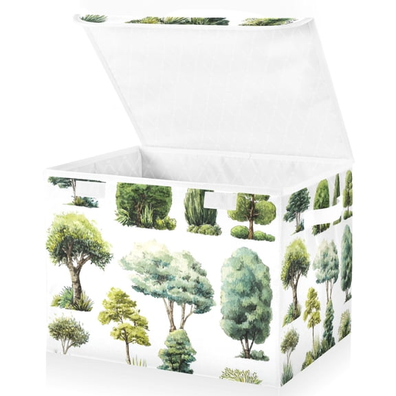 Foldable Fabric Storage Bin With Handle Collapsible Basket Box Storage With Lid Organizer Clipart Of Various Trees