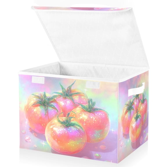 Foldable Fabric Storage Bin With Handle Collapsible Basket Box Storage With Lid Organizer Colorful Tomatoes