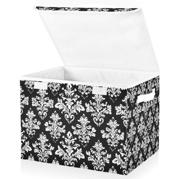 Foldable Fabric Storage Bin With Handle Collapsible Basket Box Storage With Lid Organizer Creating Intricate Patterns