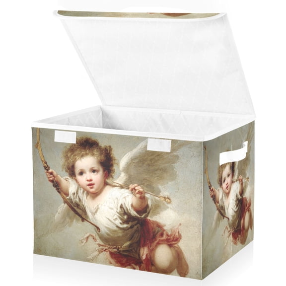 Foldable Fabric Storage Bin With Handle Collapsible Basket Box Storage With Lid Organizer Cupid Holding An Arrow