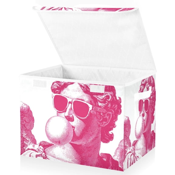 Foldable Fabric Storage Bin With Handle Collapsible Basket Box Storage With Lid Organizer Cupid Wearing Sunglasses