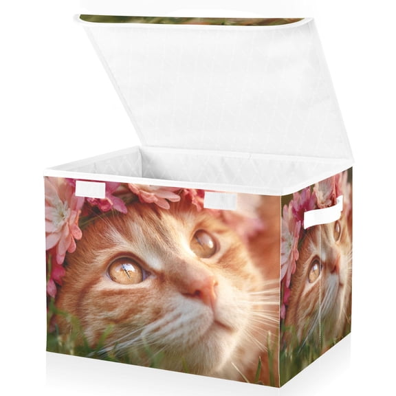 Foldable Fabric Storage Bin With Handle Collapsible Basket Box Storage With Lid Organizer Cute &beautiful Face