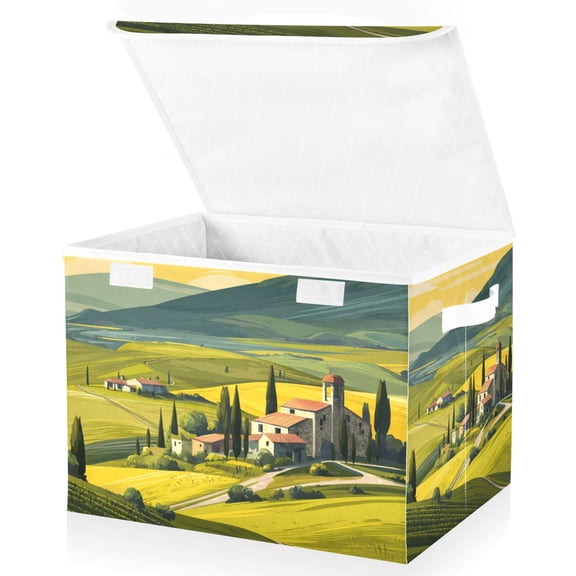 Foldable Fabric Storage Bin With Handle Collapsible Basket Box Storage With Lid Organizer Cypress Trees