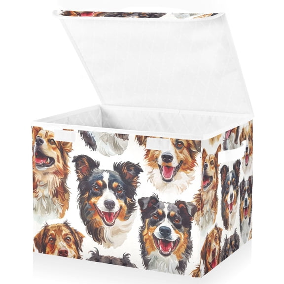 Foldable Fabric Storage Bin With Handle Collapsible Basket Box Storage With Lid Organizer Dogs Illustration