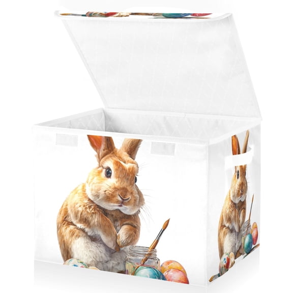 Foldable Fabric Storage Bin With Handle Collapsible Basket Box Storage With Lid Organizer Easter Bunny with Paintbrush