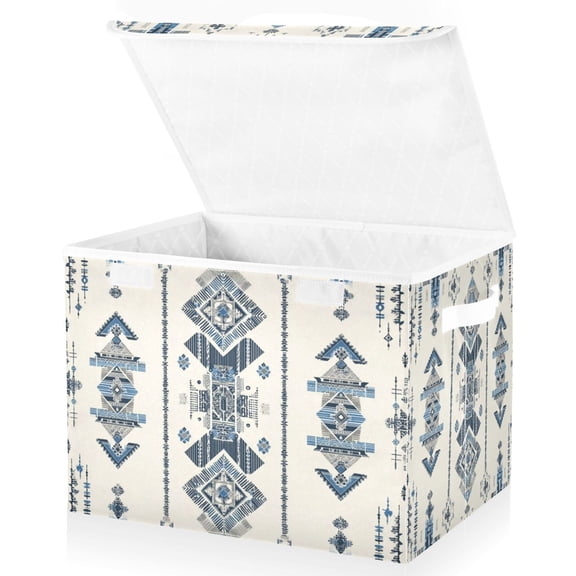 Foldable Fabric Storage Bin With Handle Collapsible Basket Box Storage With Lid Organizer Ethnic Exotic