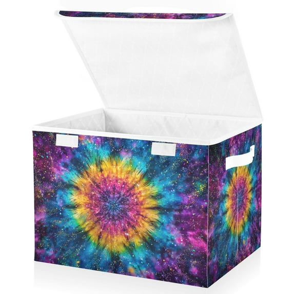Foldable Fabric Storage Bin With Handle Collapsible Basket Box Storage With Lid Organizer Explosion Of Rainbow