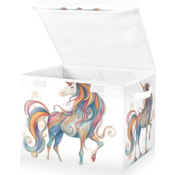 Foldable Fabric Storage Bin With Handle Collapsible Basket Box Storage With Lid Organizer Fairy-tale
