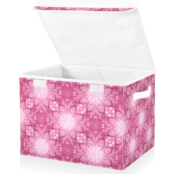 Foldable Fabric Storage Bin With Handle Collapsible Basket Box Storage With Lid Organizer Flower Of The Prosperous Scene