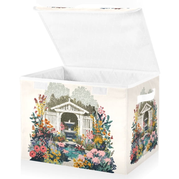 Foldable Fabric Storage Bin With Handle Collapsible Basket Box Storage With Lid Organizer Garden