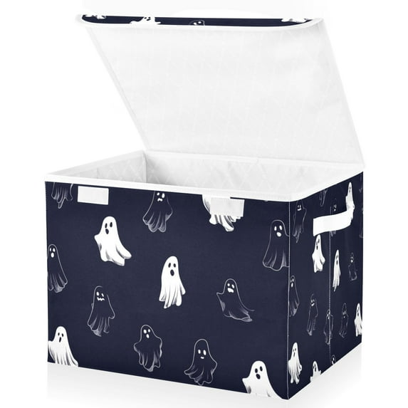 Foldable Fabric Storage Bin With Handle Collapsible Basket Box Storage With Lid Organizer Ghosts