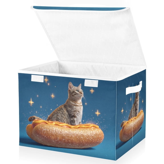Foldable Fabric Storage Bin With Handle Collapsible Basket Box Storage With Lid Organizer Glittering Stars