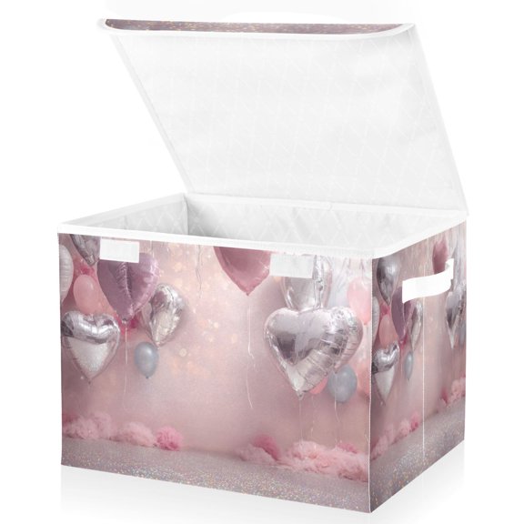 Foldable Fabric Storage Bin With Handle Collapsible Basket Box Storage With Lid Organizer Glittery Ballons