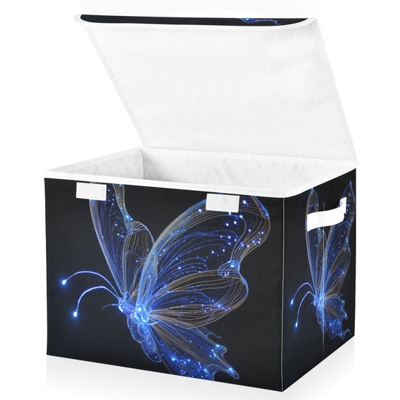 Foldable Fabric Storage Bin With Handle Collapsible Basket Box Storage With Lid Organizer Glowing Butterfly