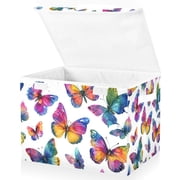 Foldable Fabric Storage Bin With Handle Collapsible Basket Box Storage With Lid Organizer Gorgeous Butterfly