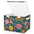 thumbnail image 1 of Foldable Fabric Storage Bin With Handle Collapsible Basket Box Storage With Lid Organizer Hand-drawn Florals, 1 of 7