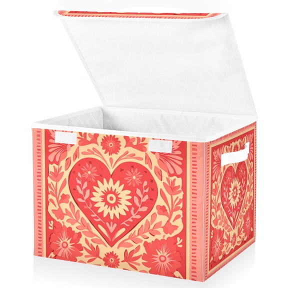 Foldable Fabric Storage Bin With Handle Collapsible Basket Box Storage With Lid Organizer Heart-shaped Square Sticker