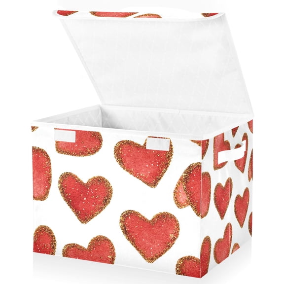 Foldable Fabric Storage Bin With Handle Collapsible Basket Box Storage With Lid Organizer Hearts