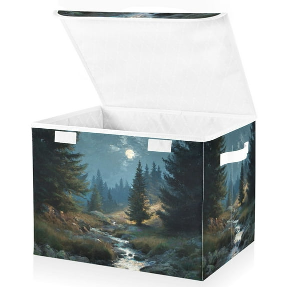 Foldable Fabric Storage Bin With Handle Collapsible Basket Box Storage With Lid Organizer Illuminated by Moonlight