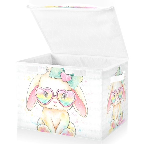 Foldable Fabric Storage Bin With Handle Collapsible Basket Box Storage With Lid Organizer Kawaii Pastel Bunny