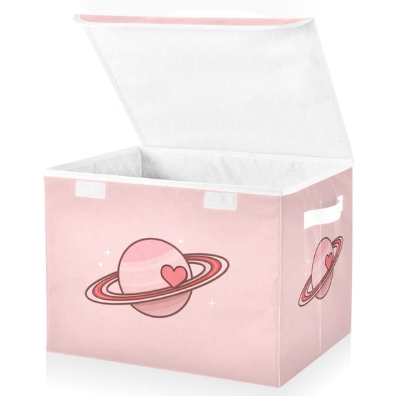 Foldable Fabric Storage Bin With Handle Collapsible Basket Box Storage With Lid Organizer Logo with The Planet Saturn