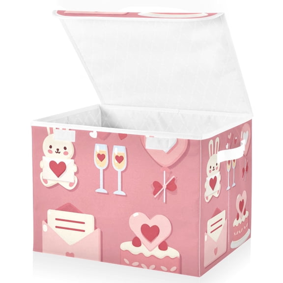 Foldable Fabric Storage Bin With Handle Collapsible Basket Box Storage With Lid Organizer Love Peach Color Scheme