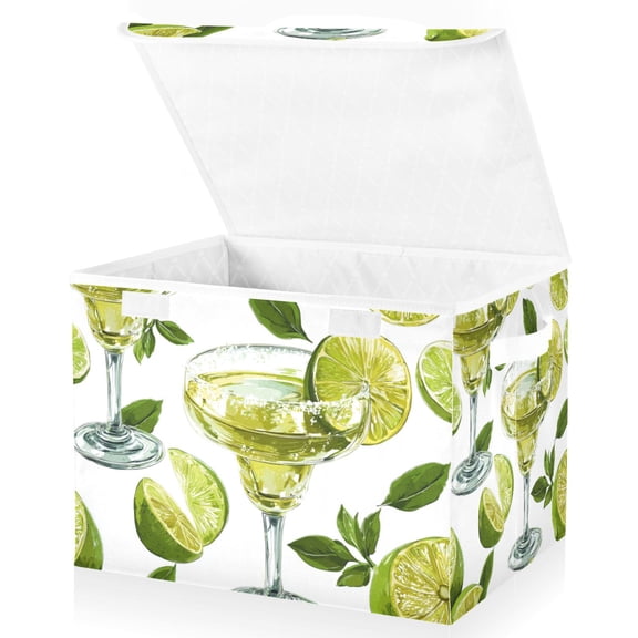 Foldable Fabric Storage Bin With Handle Collapsible Basket Box Storage With Lid Organizer Margarita Glasses