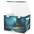 thumbnail image 1 of Foldable Fabric Storage Bin With Handle Collapsible Basket Box Storage With Lid Organizer Moonlit Night with Pine Trees, 1 of 7
